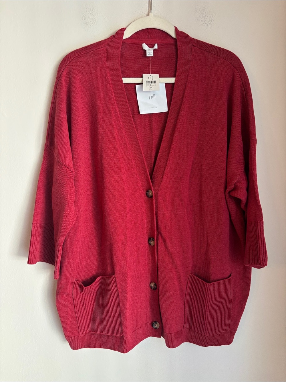 J. Jill women Crimson-Red Button front Cardigan short sleeve sweater Pockets 2XL